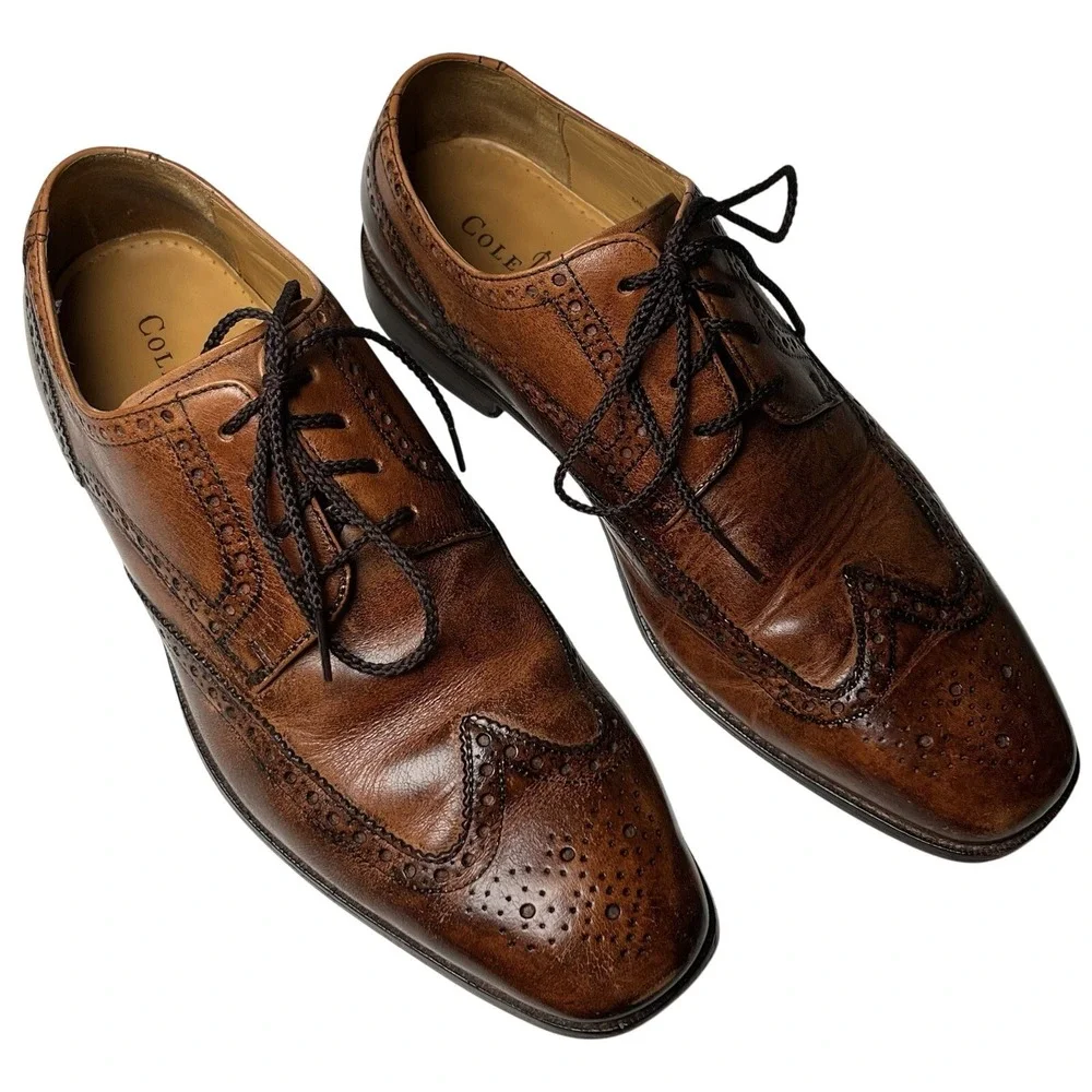 Cole Haan Air Giraldo Men's Brown Wing Tip Leather Shoes Sz 10.5M CO9303 Lace Up